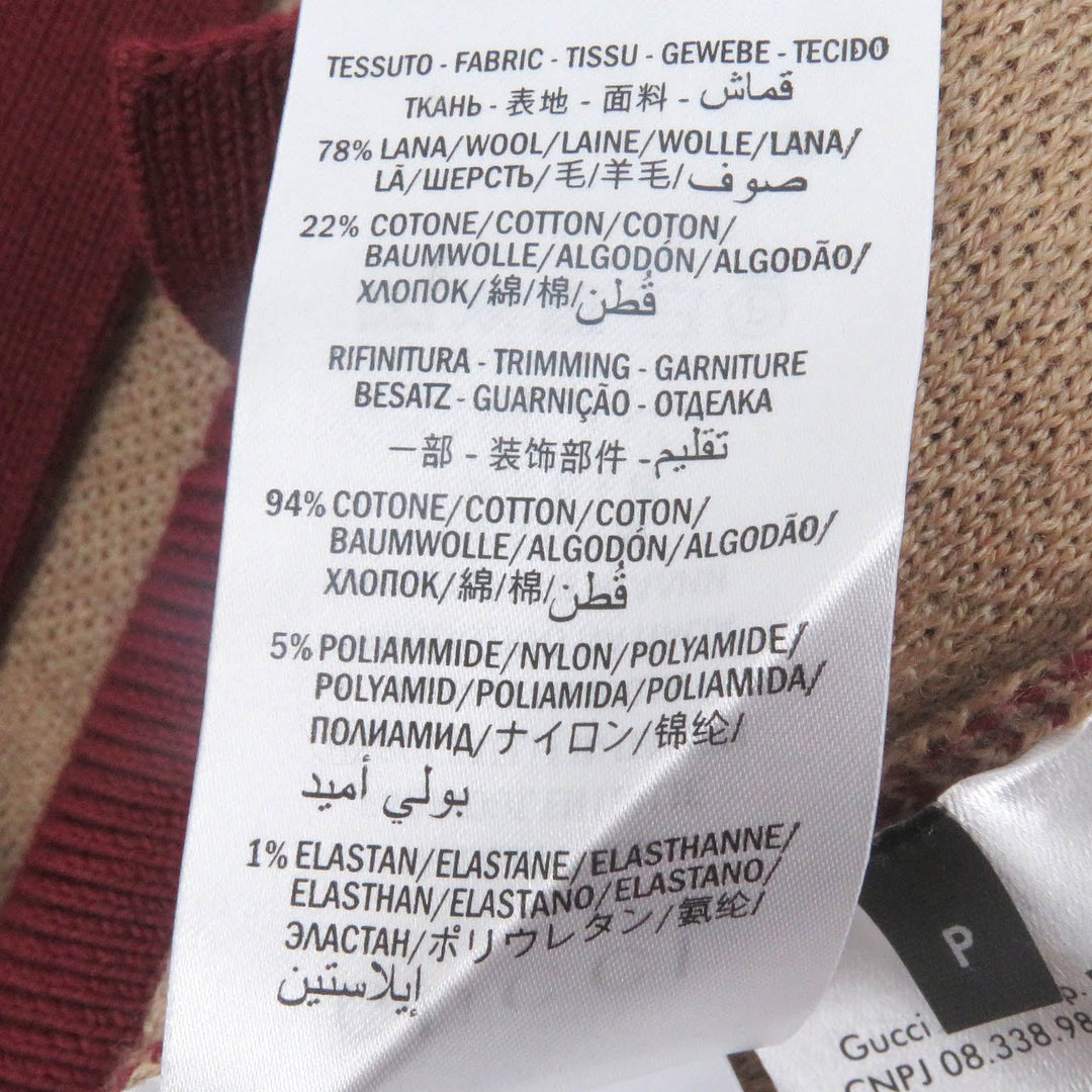 GUCCI sweater 572631 Main: 78% wool, Main: 22% cotton, Part: 94% cotton, Part: 5% nylon, Part: 1% polyurethane Bordeaux mens S Used Authentic