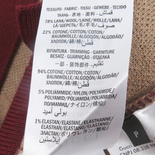 GUCCI sweater 572631 Main: 78% wool, Main: 22% cotton, Part: 94% cotton, Part: 5% nylon, Part: 1% polyurethane Bordeaux mens S Used Authentic
