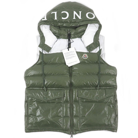 MONCLER Down vest Main: 100% nylon, Filling: 90% down, Filling: 10% feather, Partial: 100% polyester khaki GENICHI GILET mens 4 Used Authentic