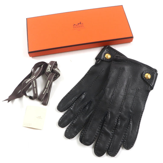 HERMES gloves Main: Lamb leather Dark brown mens 8.5 Used Authentic