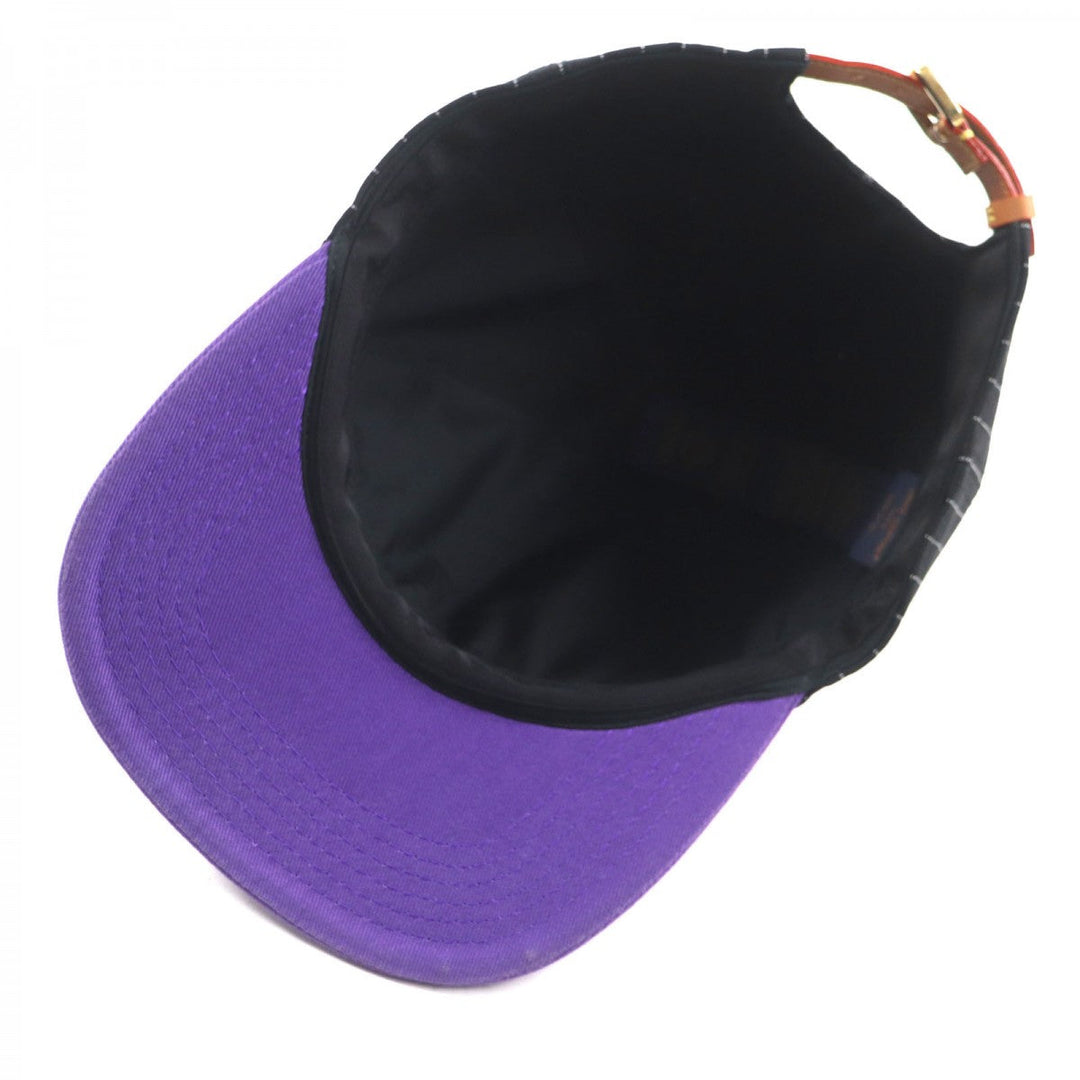 LOUIS VUITTON cap MP3407 Outer: 100% wool, Lining: 56% cotton, Lining: 44% cupra, Leather part: cowhide, Part: 100% cotton Black purple Crocodile Newsboy Cap mens Used Authentic