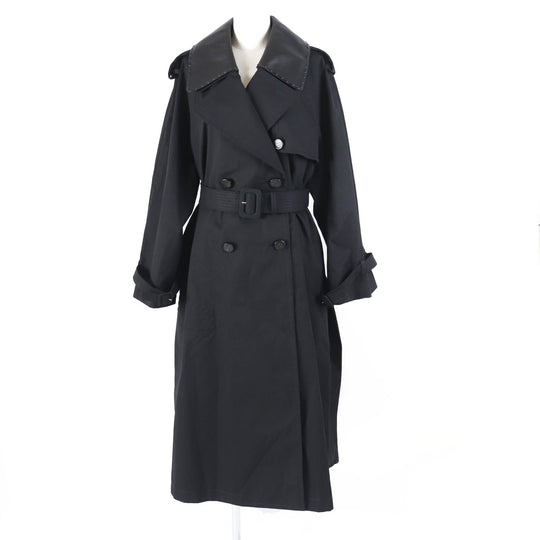 FENDI trench coat FF8824 Outer: 65% polyester, Outer: 35% cotton, Leather part: sheepskin, Lining: 100% rayon, Part: 100% rayon black Women 40 Used Authentic