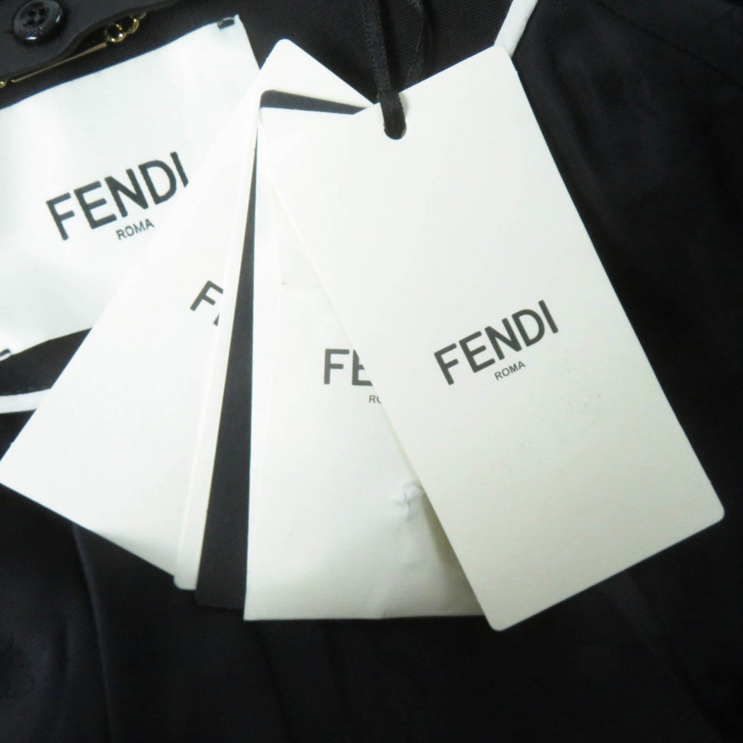 FENDI trench coat FF8824 Outer: 65% polyester, Outer: 35% cotton, Leather part: sheepskin, Lining: 100% rayon, Part: 100% rayon black Women 40 Used Authentic
