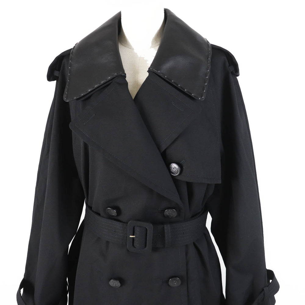FENDI trench coat FF8824 Outer: 65% polyester, Outer: 35% cotton, Leather part: sheepskin, Lining: 100% rayon, Part: 100% rayon black Women 40 Used Authentic