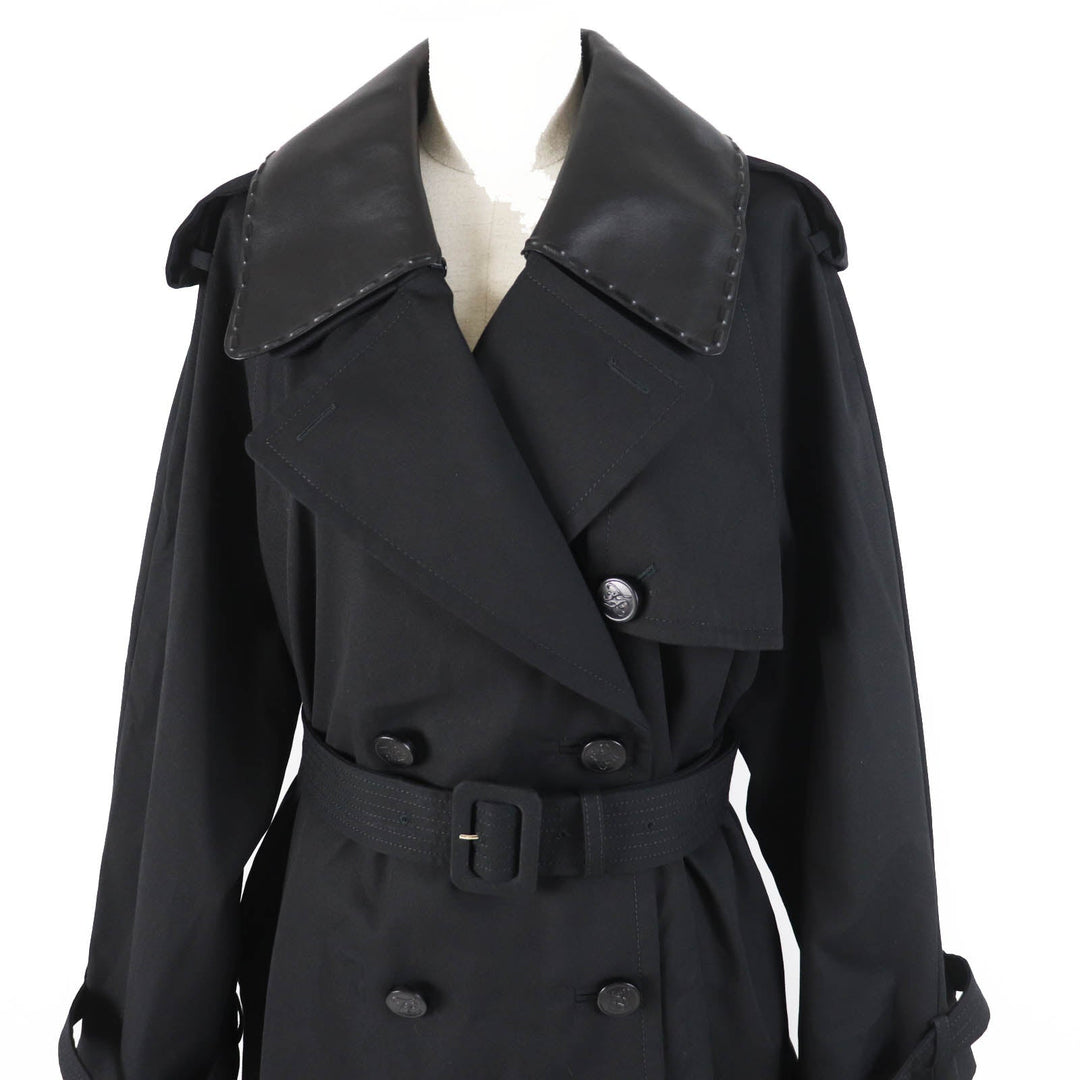 FENDI trench coat FF8824 Outer: 65% polyester, Outer: 35% cotton, Leather part: sheepskin, Lining: 100% rayon, Part: 100% rayon black Women 40 Used Authentic
