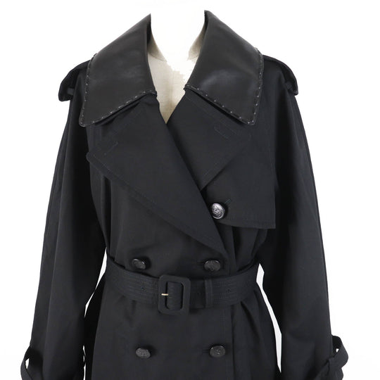 FENDI trench coat FF8824 Outer: 65% polyester, Outer: 35% cotton, Leather part: sheepskin, Lining: 100% rayon, Part: 100% rayon black Women 40 Used Authentic