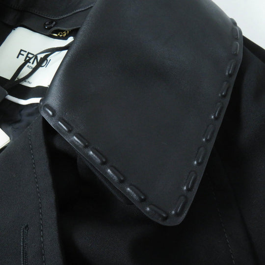 FENDI trench coat FF8824 Outer: 65% polyester, Outer: 35% cotton, Leather part: sheepskin, Lining: 100% rayon, Part: 100% rayon black Women 40 Used Authentic