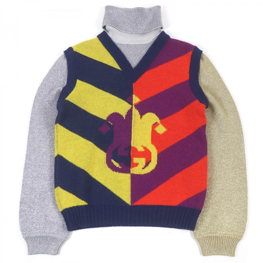 GUCCI sweater 724770 Main: 100% wool, part: 79% rayon, part: 21% polyester, part: 97% wool, part: 2% nylon multicolor mens S Used Authentic