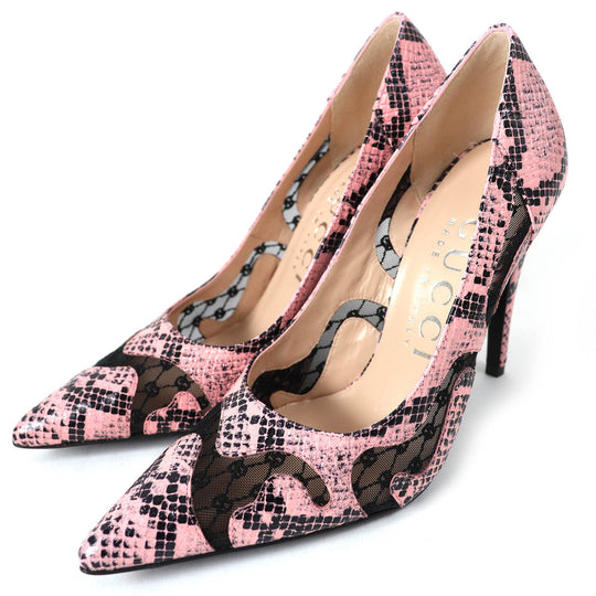 GUCCI pumps 738689 Main: Leather Pink black Women 36.5 Used Authentic