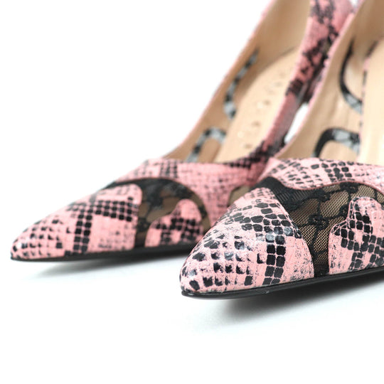 GUCCI pumps 738689 Main: Leather Pink black Women 36.5 Used Authentic