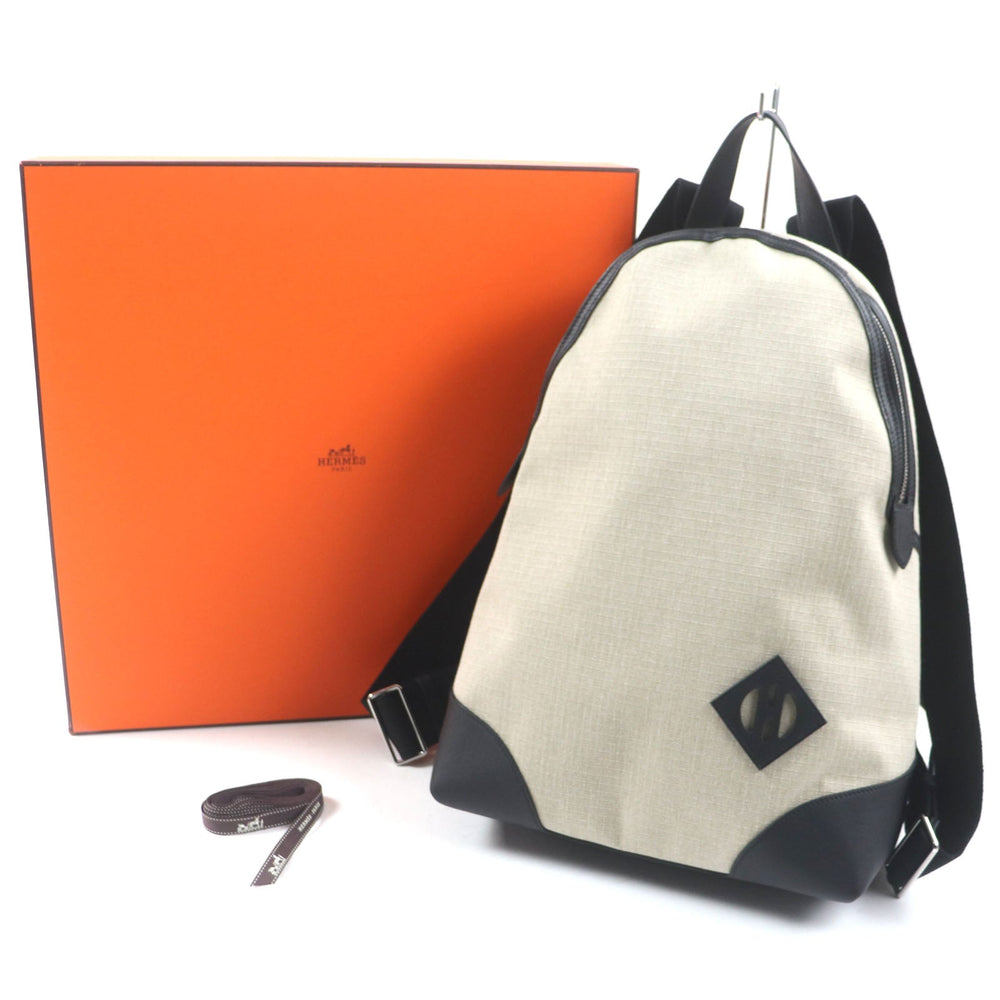 HERMES Backpack Main: Toile Bivaque, Main: Voss Swift Ficelle Black Sac Add Slicked Back mens Used Authentic