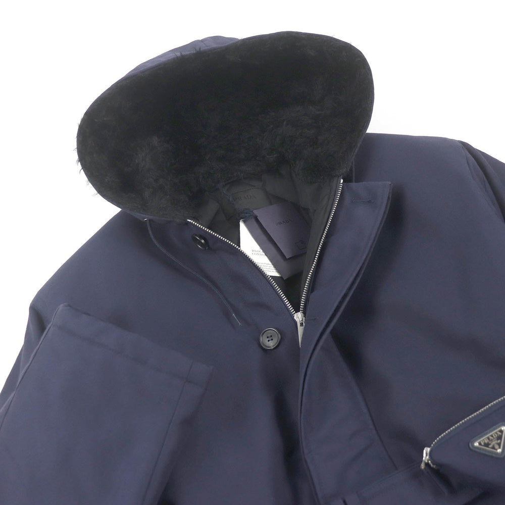 PRADA Mod coat SGO132 Outer: 51% polyamide (nylon), Outer: 49% cotton, Lining: 100% recycled polyamide, Part: 64% mohair, Part: 36% cotton Navy mens L Used Authentic