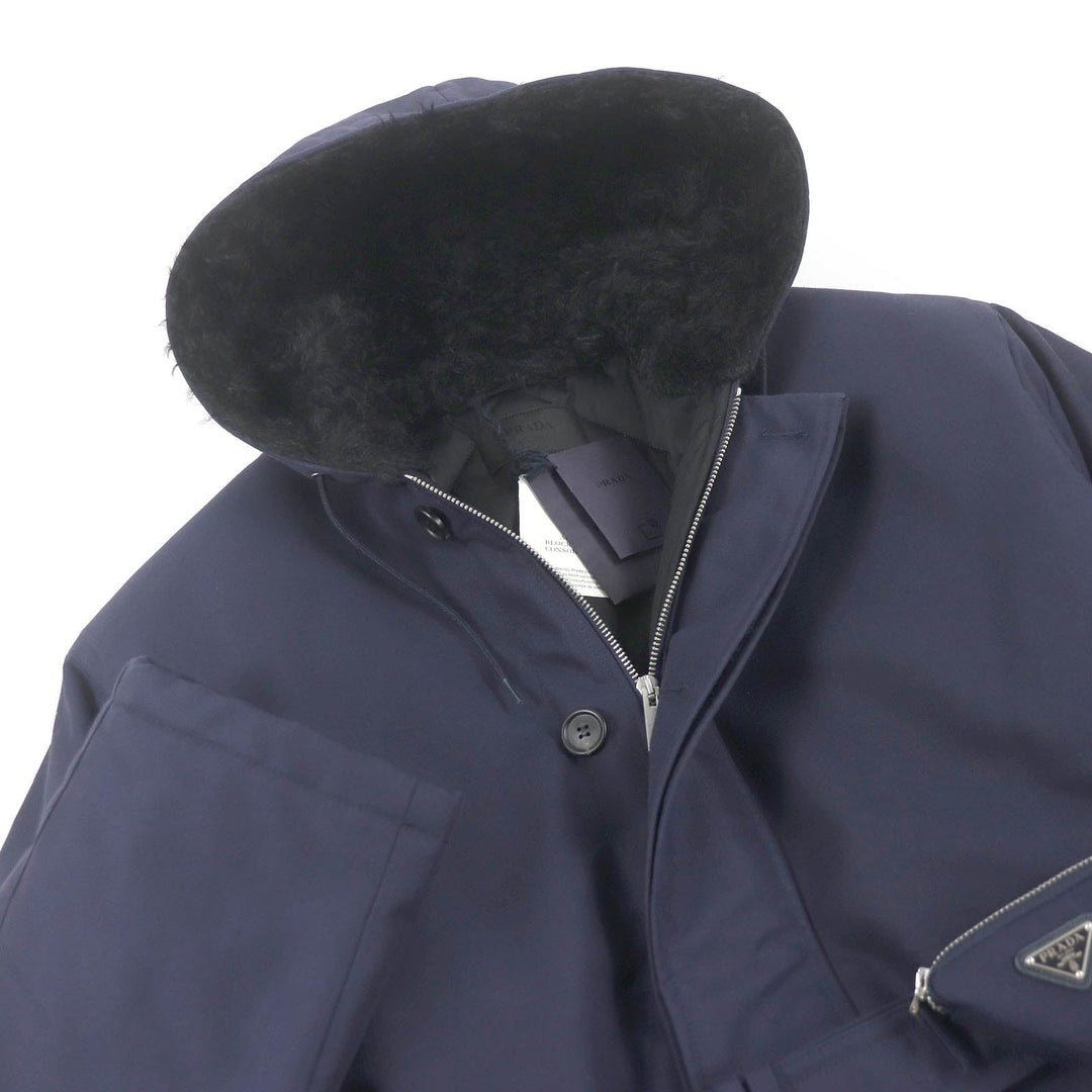 PRADA Mod coat SGO132 Outer: 51% polyamide (nylon), Outer: 49% cotton, Lining: 100% recycled polyamide, Part: 64% mohair, Part: 36% cotton Navy mens L Used Authentic