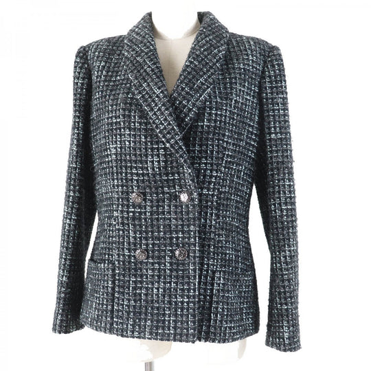 CHANEL tailored jacket 22B P73315 Outer material: 67% cotton, Outer material: 14% polyamide (nylon), Outer material: 13% wool, Outer material: 3% alpaca, Outer material: 3% polyester black turquoise Women 38 Used Authentic