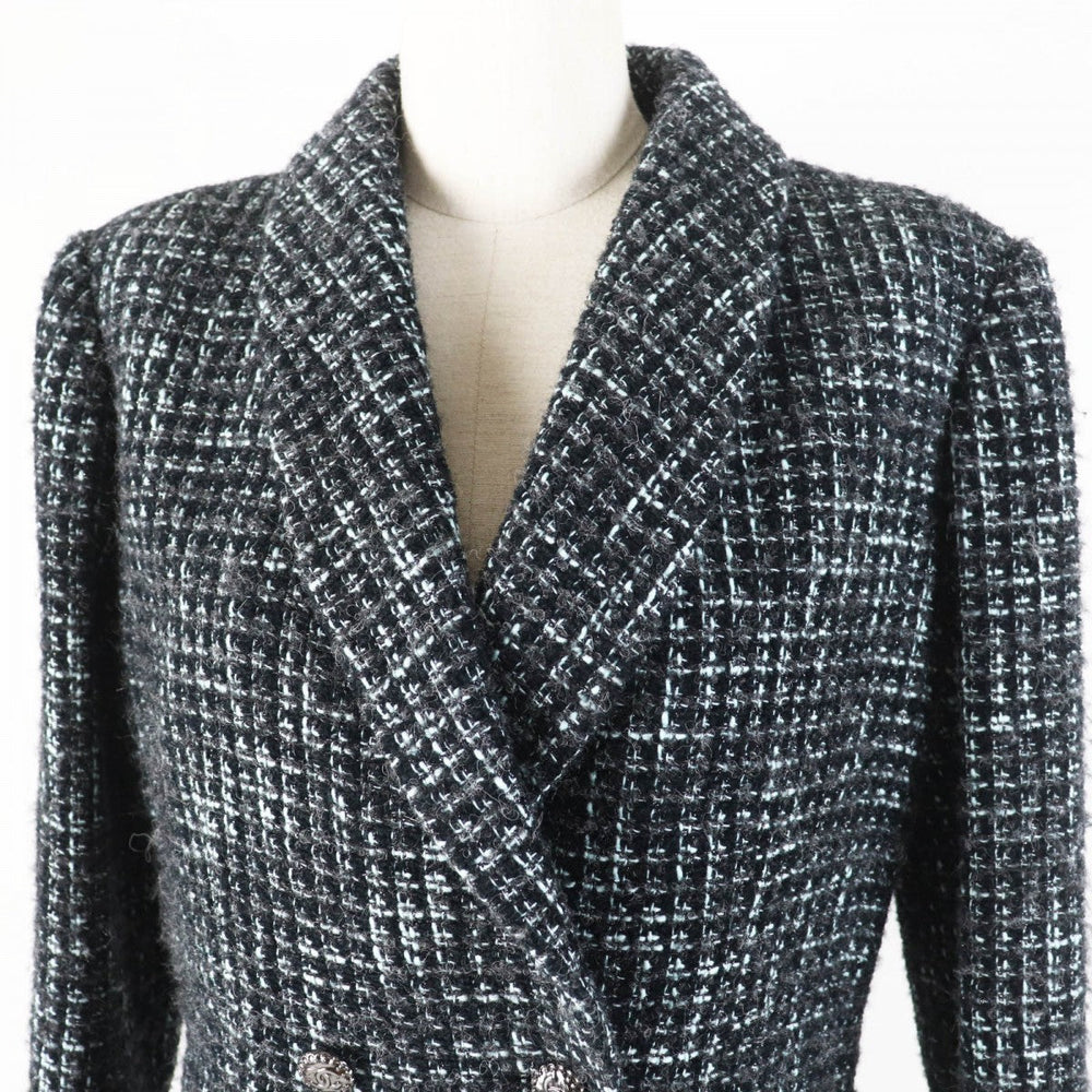 CHANEL tailored jacket 22B P73315 Outer material: 67% cotton, Outer material: 14% polyamide (nylon), Outer material: 13% wool, Outer material: 3% alpaca, Outer material: 3% polyester black turquoise Women 38 Used Authentic