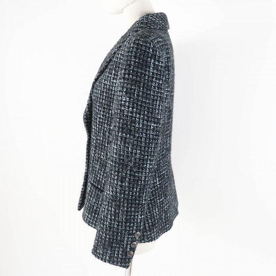 CHANEL tailored jacket 22B P73315 Outer material: 67% cotton, Outer material: 14% polyamide (nylon), Outer material: 13% wool, Outer material: 3% alpaca, Outer material: 3% polyester black turquoise Women 38 Used Authentic