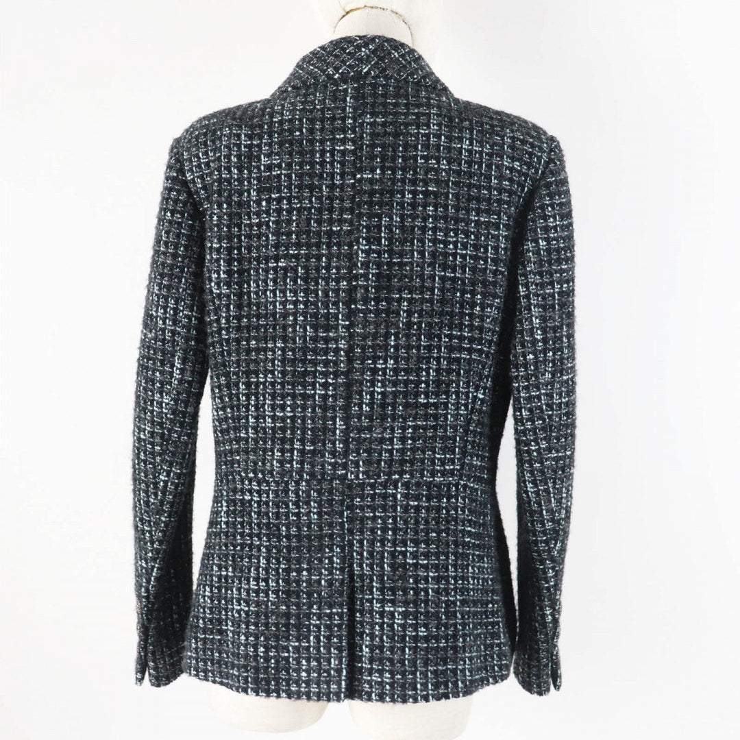 CHANEL tailored jacket 22B P73315 Outer material: 67% cotton, Outer material: 14% polyamide (nylon), Outer material: 13% wool, Outer material: 3% alpaca, Outer material: 3% polyester black turquoise Women 38 Used Authentic