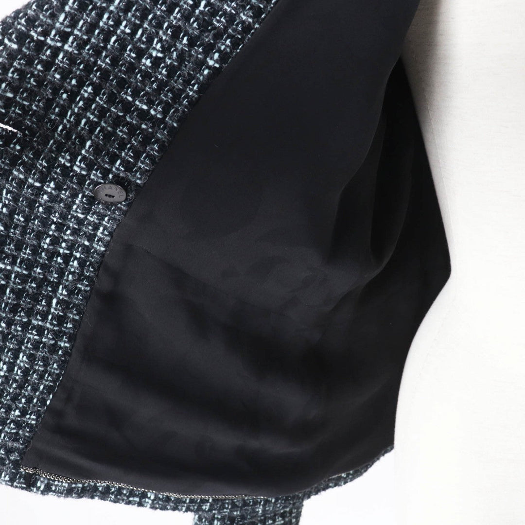 CHANEL tailored jacket 22B P73315 Outer material: 67% cotton, Outer material: 14% polyamide (nylon), Outer material: 13% wool, Outer material: 3% alpaca, Outer material: 3% polyester black turquoise Women 38 Used Authentic