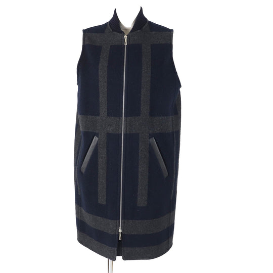 HERMES Vest Main: 98% cashmere, Main: 1% nylon, Main: 1% polyurethane, Part: 92% cashmere, Part: 6% nylon Navy gray Varsity Women 34 Used Authentic