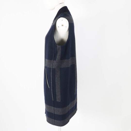 HERMES Vest Main: 98% cashmere, Main: 1% nylon, Main: 1% polyurethane, Part: 92% cashmere, Part: 6% nylon Navy gray Varsity Women 34 Used Authentic