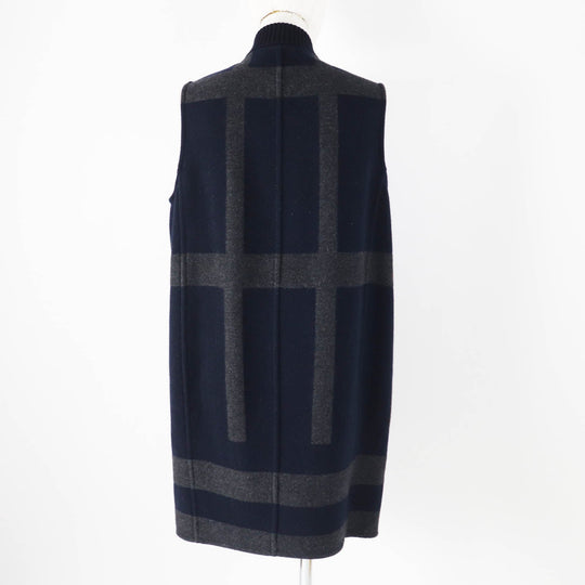 HERMES Vest Main: 98% cashmere, Main: 1% nylon, Main: 1% polyurethane, Part: 92% cashmere, Part: 6% nylon Navy gray Varsity Women 34 Used Authentic
