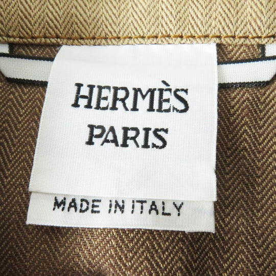HERMES Denim Jacket 4E0229DV Main: 100% cotton, Lining: 100% cotton, Leather part: Sheepskin Brown beige type Chevron Women 36 Used Authentic