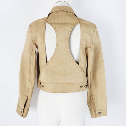 HERMES Denim Jacket 4E0229DV Main: 100% cotton, Lining: 100% cotton, Leather part: Sheepskin Brown beige type Chevron Women 36 Used Authentic