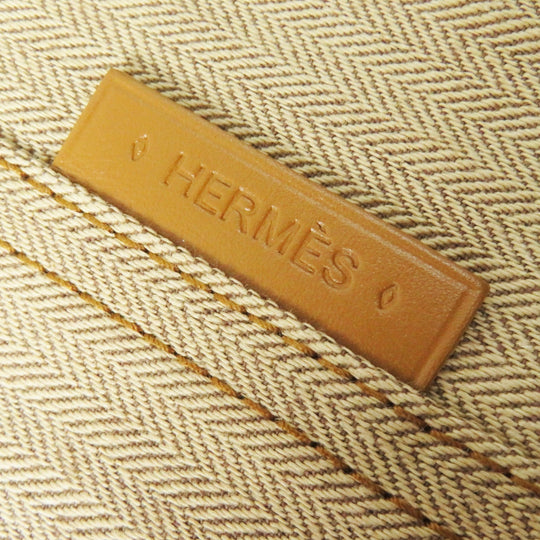 HERMES Denim Jacket 4E0229DV Main: 100% cotton, Lining: 100% cotton, Leather part: Sheepskin Brown beige type Chevron Women 36 Used Authentic