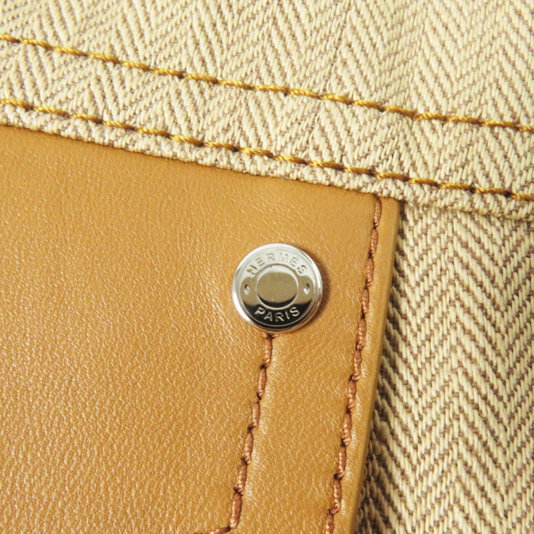HERMES Denim Jacket 4E0229DV Main: 100% cotton, Lining: 100% cotton, Leather part: Sheepskin Brown beige type Chevron Women 36 Used Authentic