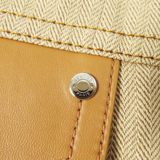 HERMES Denim Jacket 4E0229DV Main: 100% cotton, Lining: 100% cotton, Leather part: Sheepskin Brown beige type Chevron Women 36 Used Authentic