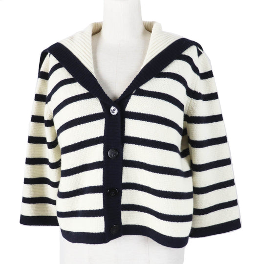 Christian Dior cardigan 224G02AM309 Main: 70% wool, Main: 30% cashmere Ivory Dark Navy Marinier Women 44 Used Authentic