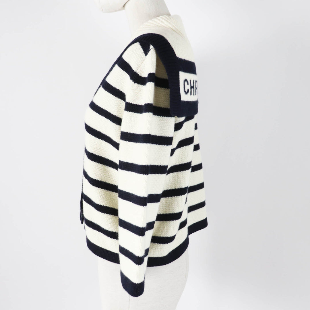 Christian Dior cardigan 224G02AM309 Main: 70% wool, Main: 30% cashmere Ivory Dark Navy Marinier Women 44 Used Authentic