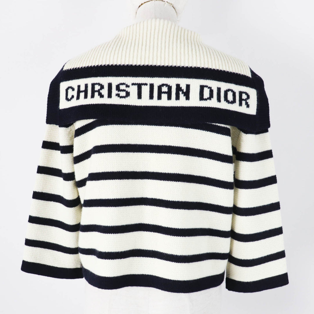 Christian Dior cardigan 224G02AM309 Main: 70% wool, Main: 30% cashmere Ivory Dark Navy Marinier Women 44 Used Authentic