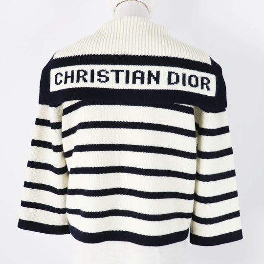 Christian Dior cardigan 224G02AM309 Main: 70% wool, Main: 30% cashmere Ivory Dark Navy Marinier Women 44 Used Authentic