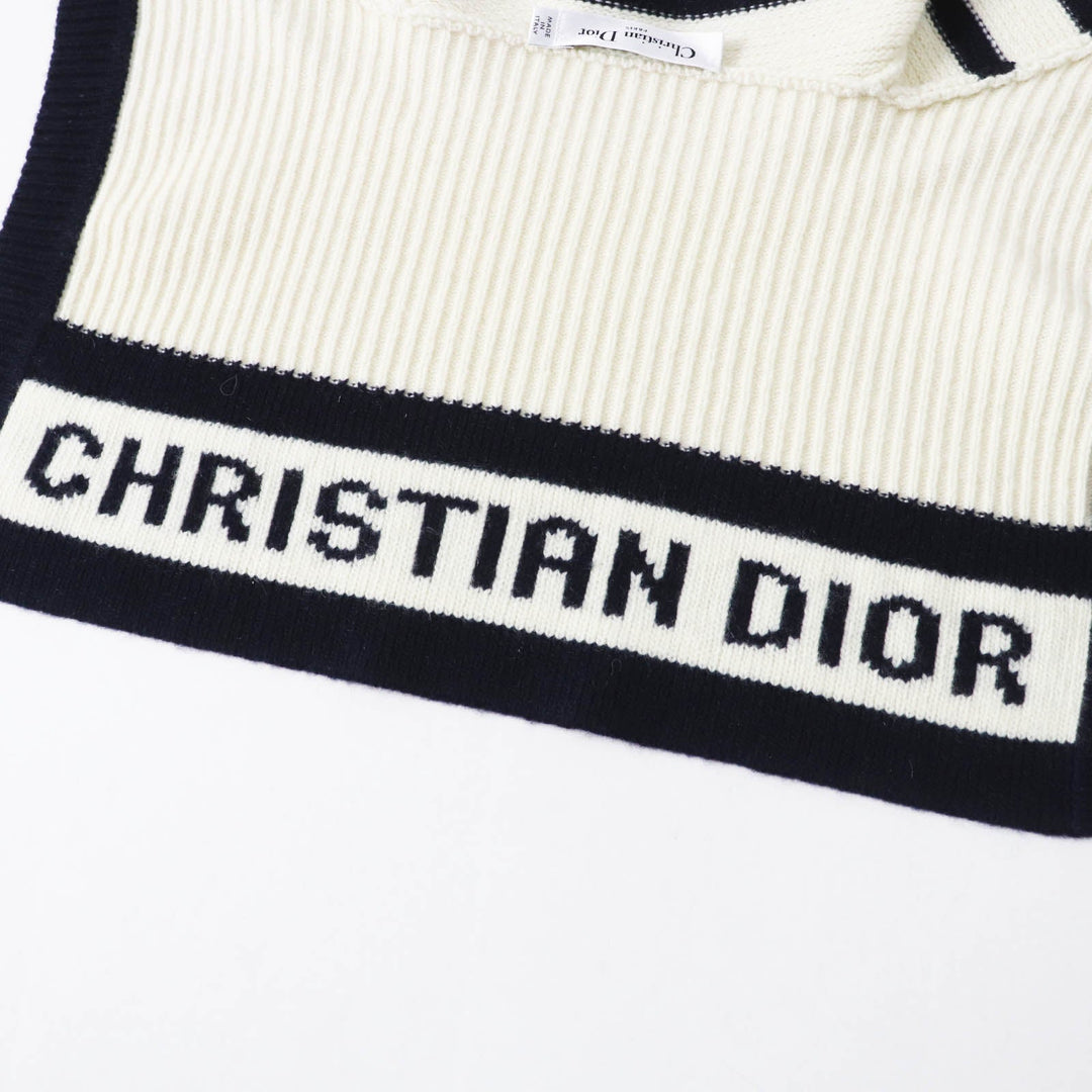 Christian Dior cardigan 224G02AM309 Main: 70% wool, Main: 30% cashmere Ivory Dark Navy Marinier Women 44 Used Authentic