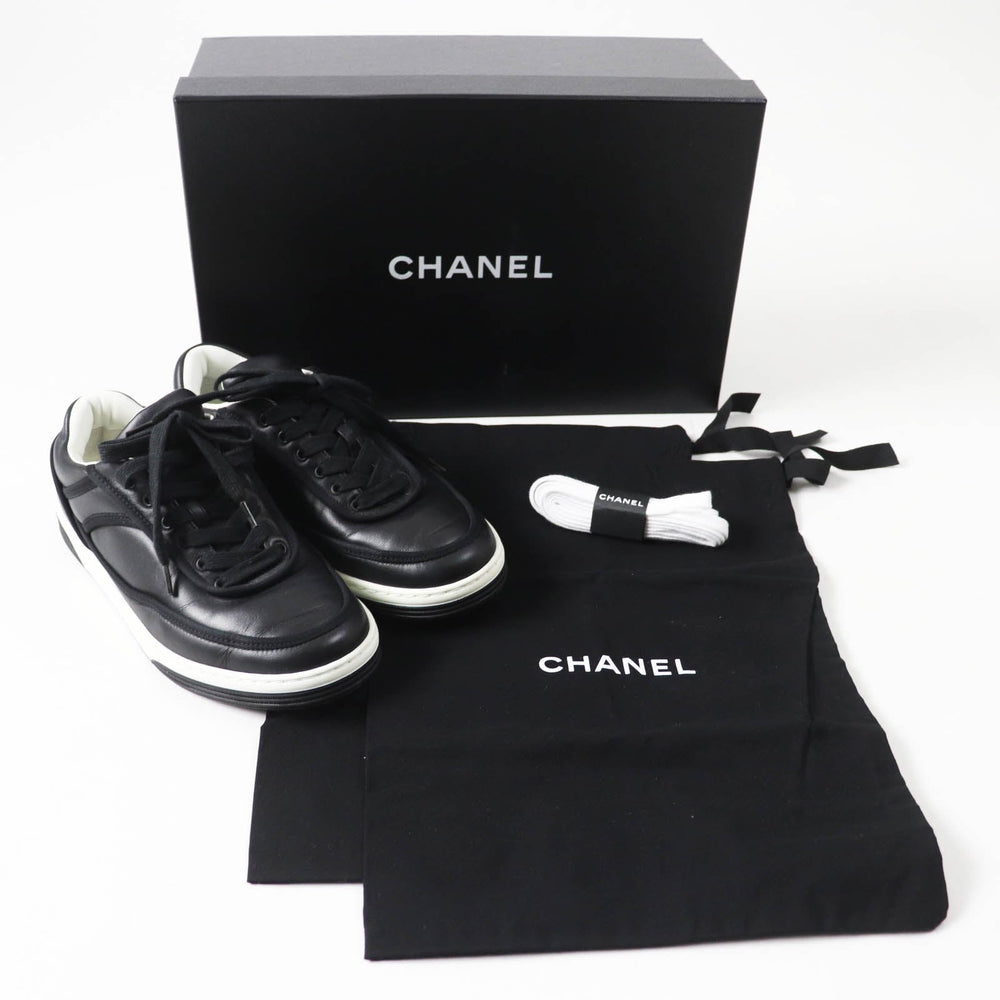 CHANEL sneakers 21S G37488 Main: Lambskin Black White Women 35.5 Used Authentic