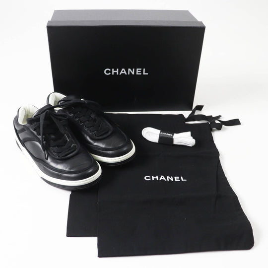 CHANEL sneakers 21S G37488 Main: Lambskin Black White Women 35.5 Used Authentic