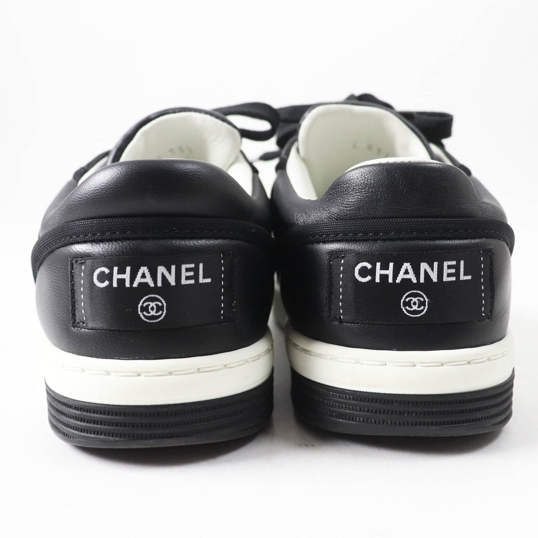 CHANEL sneakers 21S G37488 Main: Lambskin Black White Women 35.5 Used Authentic