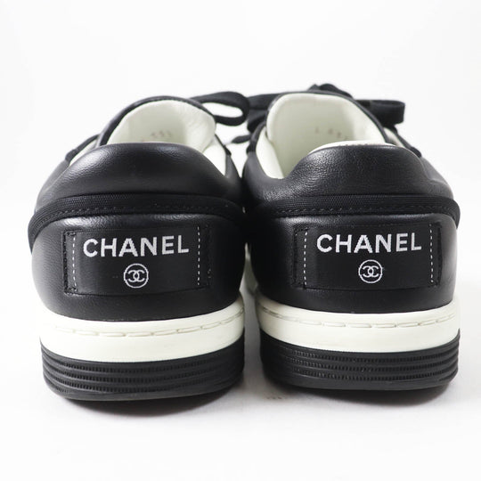 CHANEL sneakers 21S G37488 Main: Lambskin Black White Women 35.5 Used Authentic