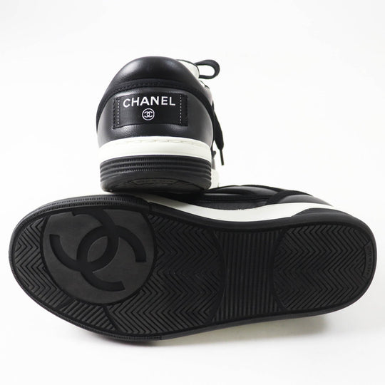 CHANEL sneakers 21S G37488 Main: Lambskin Black White Women 35.5 Used Authentic