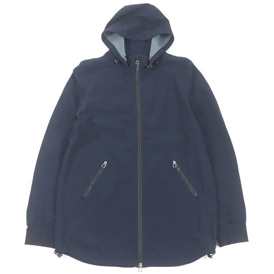 HERMES Mountain Hoodie Outer: 92% nylon, Outer: 8% polyurethane, Sleeve lining: 72% nylon, Sleeve lining: 28% polyurethane, Lining: 100% cashmere Navy mens L Used Authentic