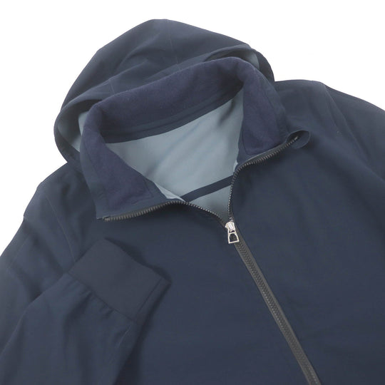 HERMES Mountain Hoodie Outer: 92% nylon, Outer: 8% polyurethane, Sleeve lining: 72% nylon, Sleeve lining: 28% polyurethane, Lining: 100% cashmere Navy mens L Used Authentic