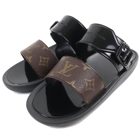 LOUIS VUITTON Sandals Main: Rubber Black brown Sun bath line Women 38 Used Authentic