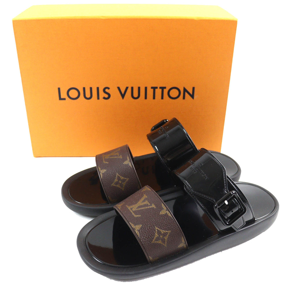 LOUIS VUITTON Sandals Main: Rubber Black brown Sun bath line Women 38 Used Authentic