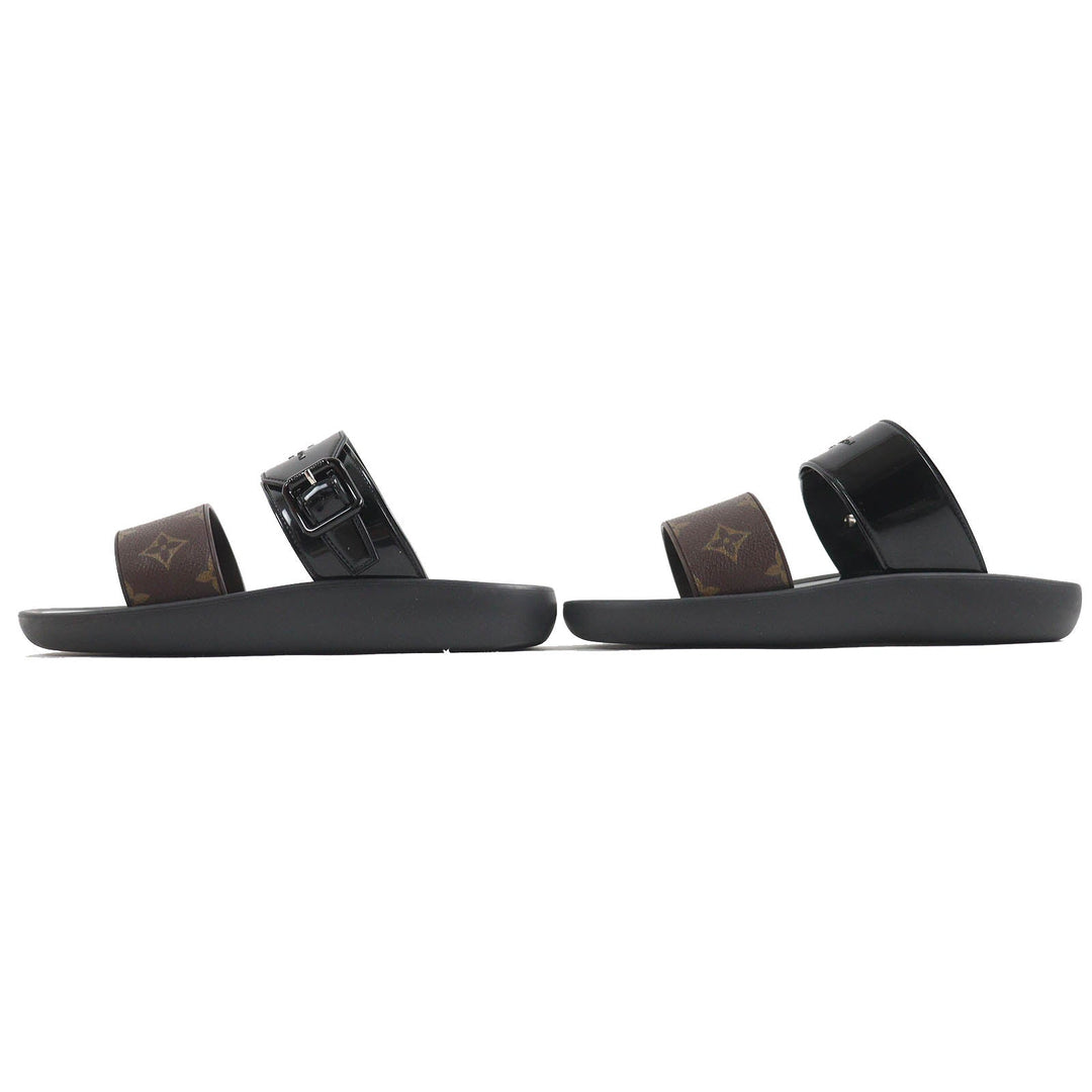 LOUIS VUITTON Sandals Main: Rubber Black brown Sun bath line Women 38 Used Authentic