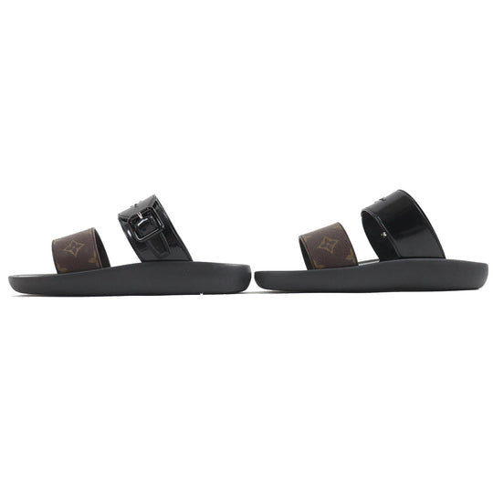 LOUIS VUITTON Sandals Main: Rubber Black brown Sun bath line Women 38 Used Authentic