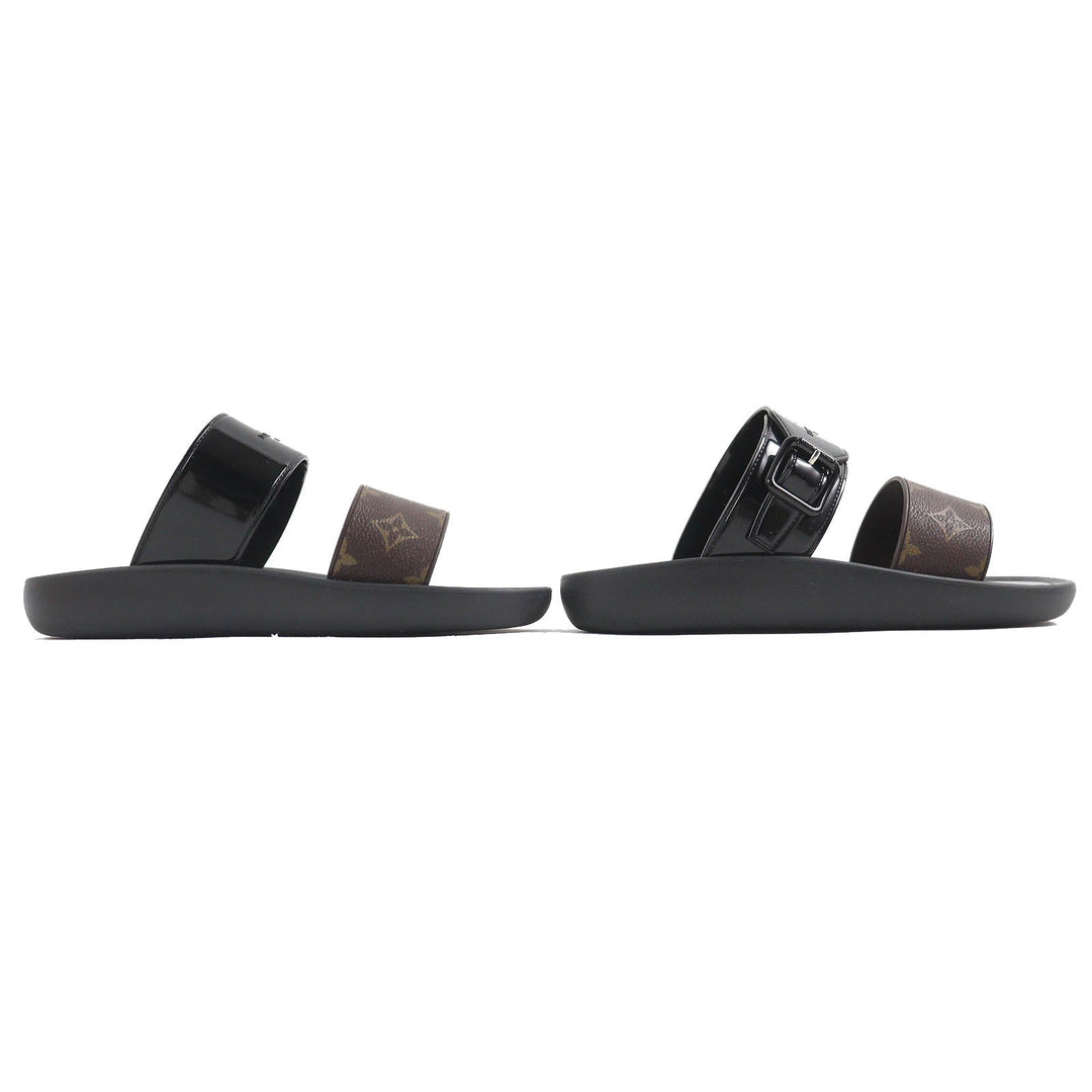 LOUIS VUITTON Sandals Main: Rubber Black brown Sun bath line Women 38 Used Authentic