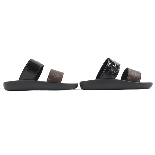 LOUIS VUITTON Sandals Main: Rubber Black brown Sun bath line Women 38 Used Authentic
