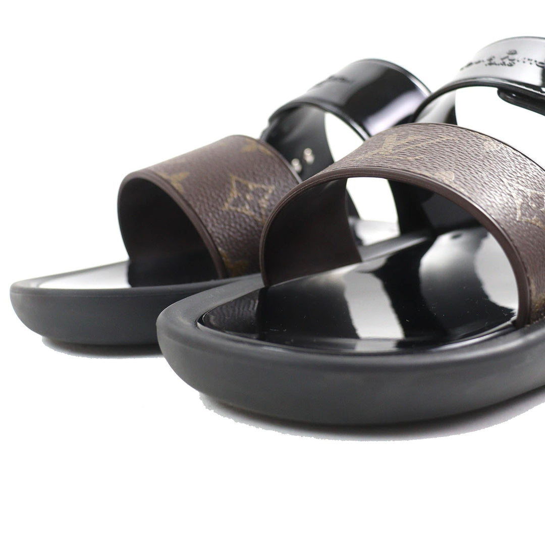 LOUIS VUITTON Sandals Main: Rubber Black brown Sun bath line Women 38 Used Authentic