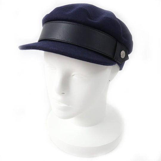 HERMES Casquette Outer: 82% wool, Outer: 18% nylon, Leather part: sheepskin, Lining: 65% rayon, Lining: 35% silk Navy Saint-Malo Women Used Authentic